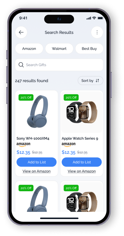 mobile app home screen with list categories, colorful cards, modern ui with blue gradient accents